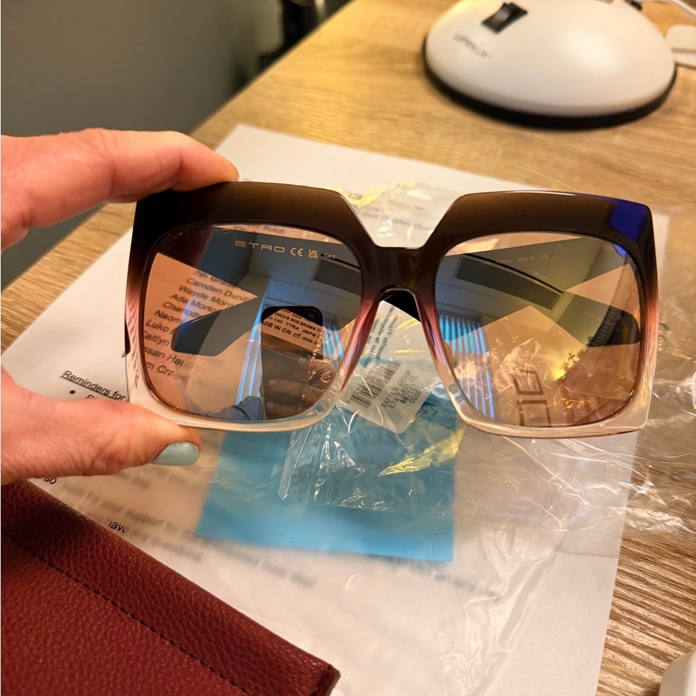 ETRO Brown Fuchsia Sunglasses with Flash Mirror Pink Lenses NWT $430 - Picture 8 of 13